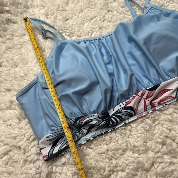 Plus Size High Waisted Blue and Pink Floral Bikini Swim Suit Beach Tropcial ZZ26 - Picture 6 of 14